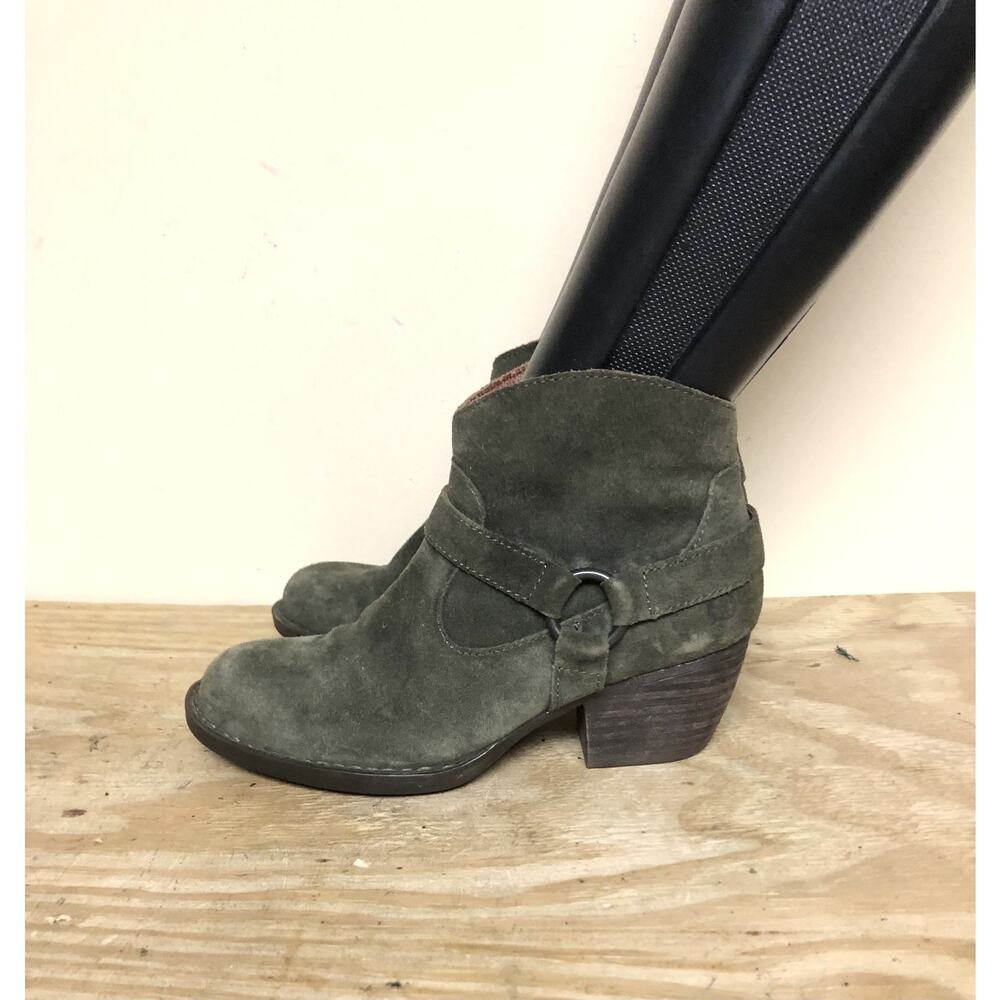 Born Boots Womens 8M Green Suede Carmel Harness Ankle Bootie Boho